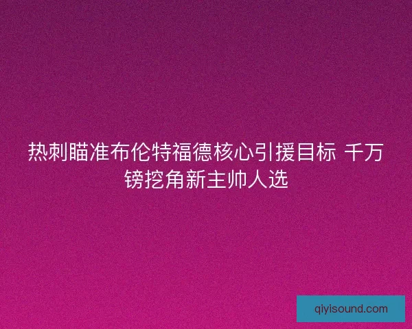 热刺瞄准布伦特福德核心引援目标 千万镑挖角新主帅人选